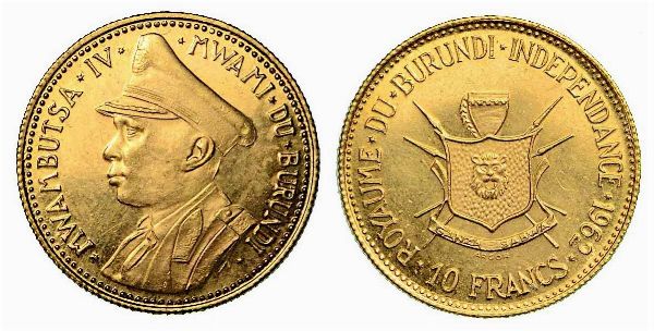 BURUNDI. Mwambutsa IV, 1962-1966. 10 Francs 1962. Per l'indipendenza del Burundi.  - Asta Numismatica - Associazione Nazionale - Case d'Asta italiane
