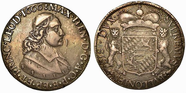 LIEGI BELGIO . Maximilian Heinrich von Bayern, 1650-1688. Ducatone 1666.  - Asta Numismatica - Associazione Nazionale - Case d'Asta italiane