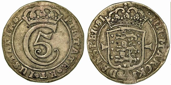 DANIMARCA. Christian V, 1670-1699. Krone (4 Mark) 1681.  - Asta Numismatica - Associazione Nazionale - Case d'Asta italiane