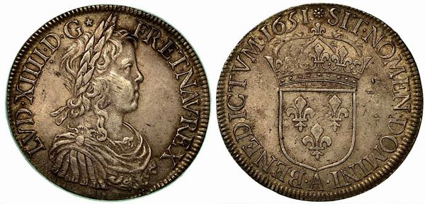 FRANCIA. Louis XIV, 1643-1715. Ecu 1651 A.  - Asta Numismatica - Associazione Nazionale - Case d'Asta italiane