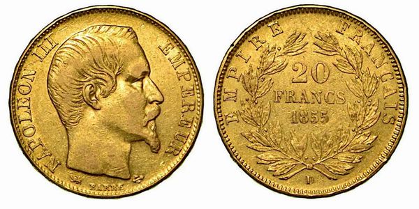 FRANCIA. Napoleon III, 1852-1870. 20 Francs 1855, zecca di Lione.  - Asta Numismatica - Associazione Nazionale - Case d'Asta italiane