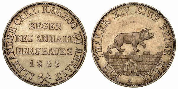GERMANIA - ANHALT. Alexander Karl, 1834-1863. Thaler 1855.  - Asta Numismatica - Associazione Nazionale - Case d'Asta italiane