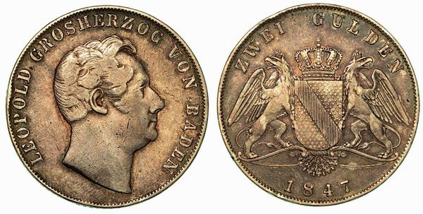 GERMANIA - BADEN. Karl Leopold Friedrich, 1830-1852. 2 Gulden 1847.  - Asta Numismatica - Associazione Nazionale - Case d'Asta italiane