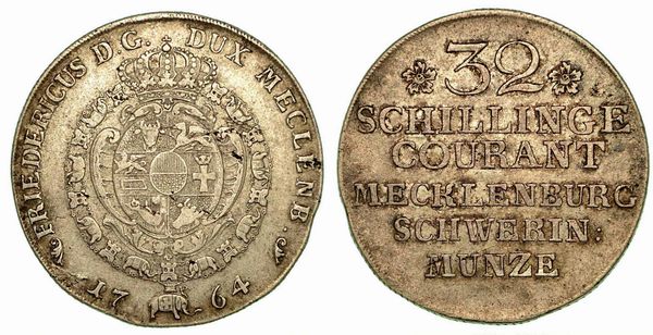 GERMANIA - MECKLENBURG - SCHWERIN Friedrich II, 1756-1785. 32 Schilling 1764.  - Asta Numismatica - Associazione Nazionale - Case d'Asta italiane