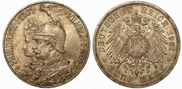 GERMANIA - PRUSSIA. Wilhelm II, 1888-1918. 5 Mark 1901 (200 anniversario della Prussia).  - Asta Numismatica - Associazione Nazionale - Case d'Asta italiane
