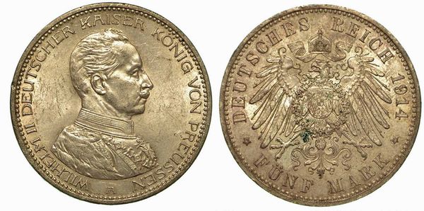 GERMANIA - PRUSSIA. Wilhelm II, 1888-1918. 5 Reichsmark 1914.  - Asta Numismatica - Associazione Nazionale - Case d'Asta italiane