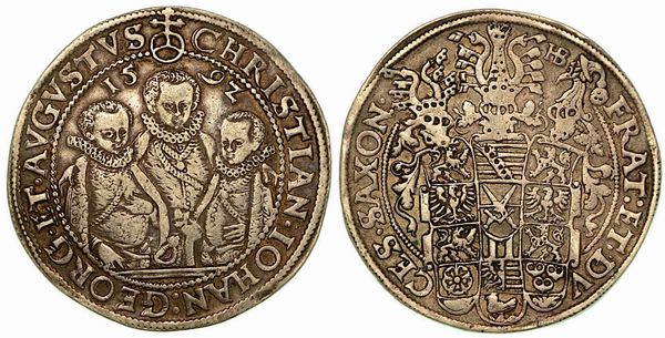 GERMANIA - SAXONY ALBERTINE. Christian II, Johann George e August, 1591-1611. Thaler 1592.  - Asta Numismatica - Associazione Nazionale - Case d'Asta italiane