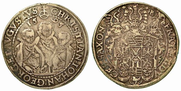 GERMANIA - SAXONY ALBERTINE. Christian II, Johann George e August, 1591-1611. Thaler 1595.  - Asta Numismatica - Associazione Nazionale - Case d'Asta italiane