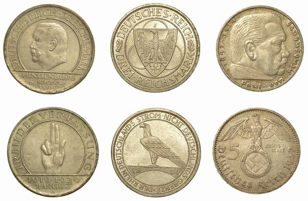GERMANIA - REPUBBLICA DI WEIMAR, 1919-1933. Lotto di tre monete.  - Asta Numismatica - Associazione Nazionale - Case d'Asta italiane