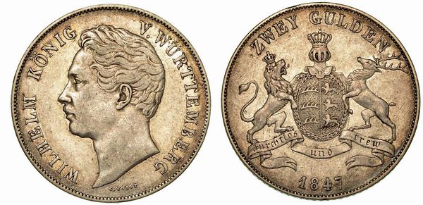 GERMANIA - WURTTEMBERG. Wilhelm I, 1816-1864. 2 Gulden 1847.  - Asta Numismatica - Associazione Nazionale - Case d'Asta italiane