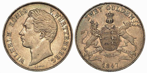 GERMANIA - WURTTEMBERG. Wilhelm I, 1816-1864. 2 Gulden 1847.  - Asta Numismatica - Associazione Nazionale - Case d'Asta italiane