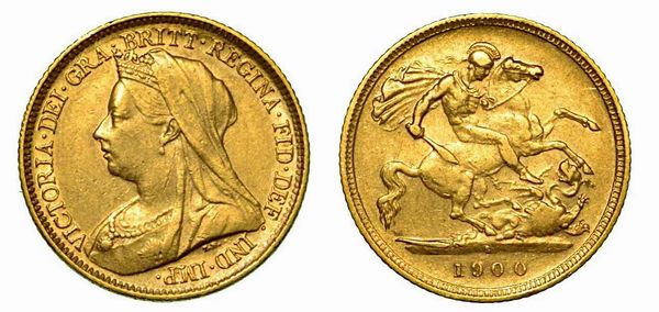 GRAN BRETAGNA. Victoria, 1837-1901. 1/2 Sovereign 1900, zecca di Sydney.  - Asta Numismatica - Associazione Nazionale - Case d'Asta italiane