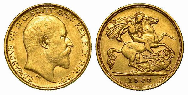 GRAN BRETAGNA. Edward VII, 1901-1910. 1/2 Sovereign 1908, zecca di Sydney.  - Asta Numismatica - Associazione Nazionale - Case d'Asta italiane