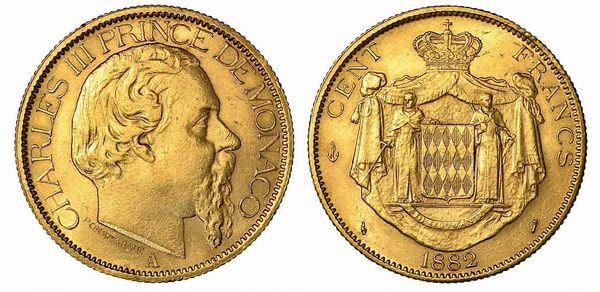 MONACO. Charles III, 1856-1889. 100 Francs 1882, zecca di Parigi.  - Asta Numismatica - Associazione Nazionale - Case d'Asta italiane