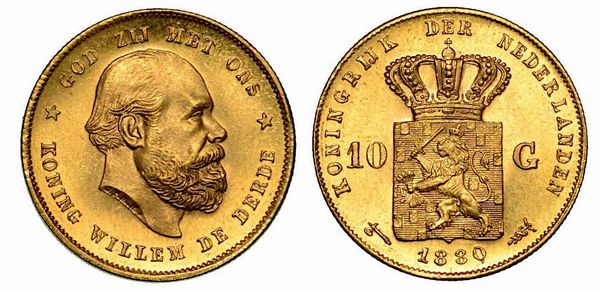 PAESI BASSI. Willem III, 1849-1890. 10 Gulden 1880.  - Asta Numismatica - Associazione Nazionale - Case d'Asta italiane