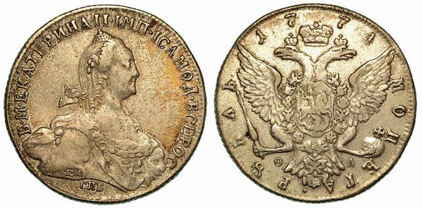 RUSSIA. Katerina II, 1762-1796. Rublo 1774.  - Asta Numismatica - Associazione Nazionale - Case d'Asta italiane