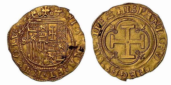 SPAGNA. Juana I de Castilla e Carlos V , 1504-1516. Escudo, zecca di Siviglia.  - Asta Numismatica - Associazione Nazionale - Case d'Asta italiane