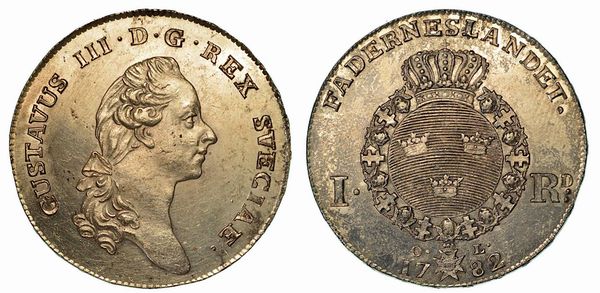 SVEZIA. Gustav III, 1771-1792. Riksdaler 1782.  - Asta Numismatica - Associazione Nazionale - Case d'Asta italiane