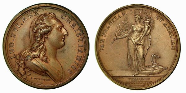 LUIGI XVI, 1774-1793. TRATTATO DI VERSAILLES. Medaglia in bronzo 1783, Parigi.  - Asta Numismatica - Associazione Nazionale - Case d'Asta italiane