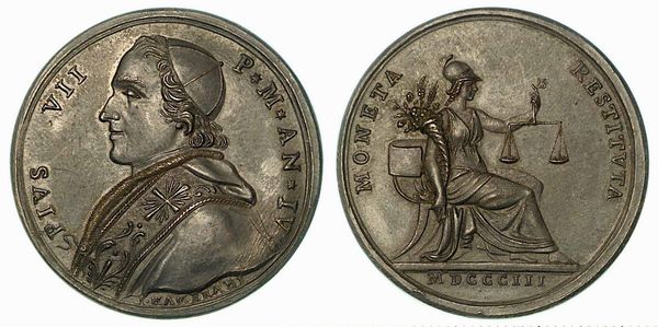PIO VII, 1800-1823. RIFORMA DEL SISTEMA MONETARIO. Medaglia in bronzo anno IV (1803).  - Asta Numismatica - Associazione Nazionale - Case d'Asta italiane