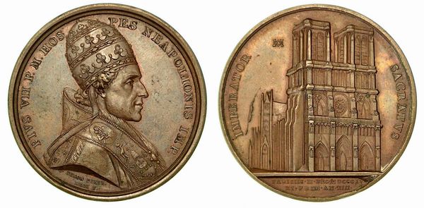 PIO VII CONSACRA NAPOLEONE IMPERATORE A PARIGI. Medaglia in bronzo anno XIII (1804).  - Asta Numismatica - Associazione Nazionale - Case d'Asta italiane