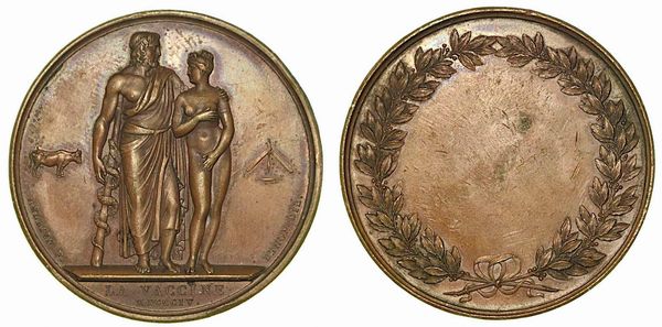 CAMPAGNA DI VACCINAZIONE NELL'IMPERO. Medaglia in bronzo 1804.  - Asta Numismatica - Associazione Nazionale - Case d'Asta italiane