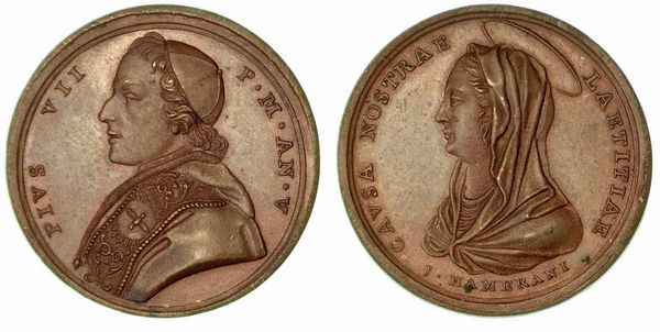 PIO VII, 1800-1823. Medaglia in bronzo anno V (1805).  - Asta Numismatica - Associazione Nazionale - Case d'Asta italiane