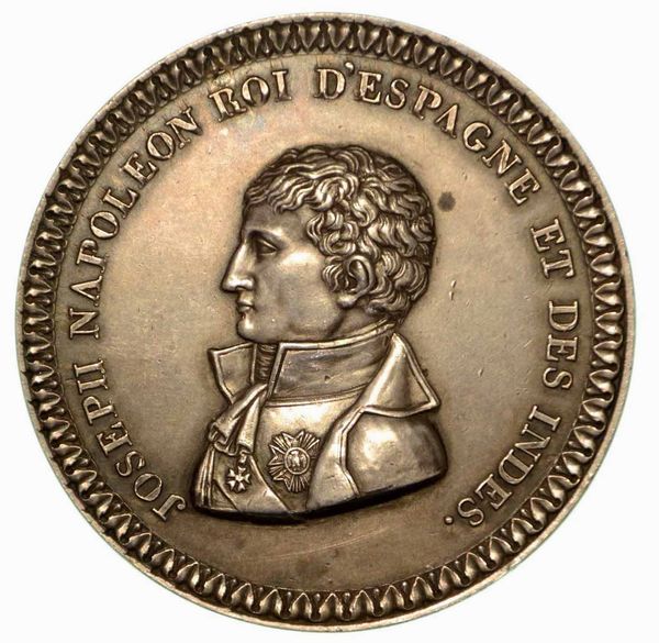 GIUSEPPE NAPOLEONE RE DI SPAGNA (1806-1808). Medaglia uniface in argento 1808, Parigi.  - Asta Numismatica - Associazione Nazionale - Case d'Asta italiane