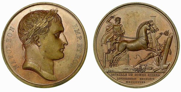BATTAGLIA DI SOMO-SIERRA IN SPAGNA. Medaglia in bronzo 1808.  - Asta Numismatica - Associazione Nazionale - Case d'Asta italiane