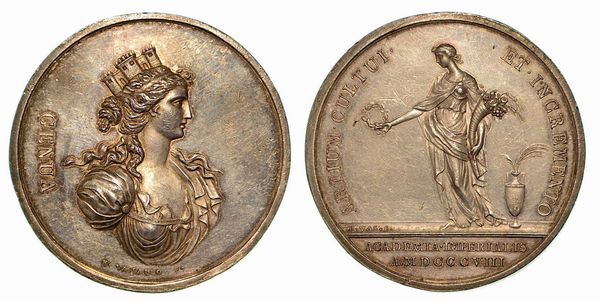 ACCADEMIA IMPERIALE DI GENOVA. Medaglia in argento 1808, Genova.  - Asta Numismatica - Associazione Nazionale - Case d'Asta italiane