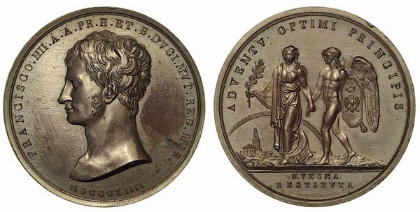 RITORNO DI FRANCESCO IIII A MODENA. Medaglia in bronzo, 1814, Modena.  - Asta Numismatica - Associazione Nazionale - Case d'Asta italiane