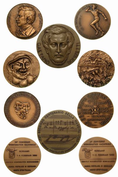 BERGAMO. Lotto di cinque medaglie in bronzo del Circolo Numismatico di Bergamo.  - Asta Numismatica - Associazione Nazionale - Case d'Asta italiane