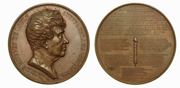 CLAUDE JOSEPH ROUGET DE LISLE  (compositore della Marsigliese 1760-1836). Medaglia in bronzo 1833.  - Asta Numismatica - Associazione Nazionale - Case d'Asta italiane