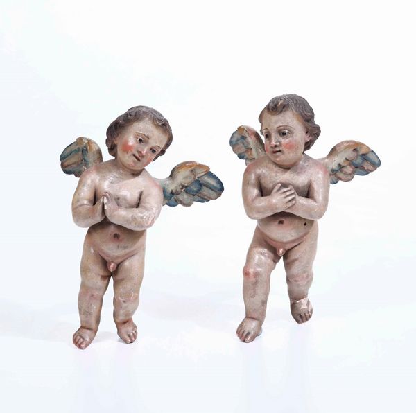 Coppia di angeli in legno policromo. Napoli XIX secolo  - Asta Presepe | Cambi Time - Associazione Nazionale - Case d'Asta italiane