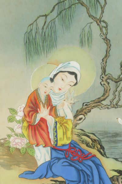 Dipinto su seta raffigurante donna con bambino, Cina, XX secolo  - Asta Arte Orientale | Cambi Time - Associazione Nazionale - Case d'Asta italiane