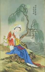 Dipinto su seta raffigurante donna con bambino, Cina, XX secolo  - Asta Arte Orientale | Cambi Time - Associazione Nazionale - Case d'Asta italiane