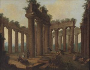 ARTISTA DEL XVIII-XIX SECOLO - Il tempio di Nettuno a Paestum.