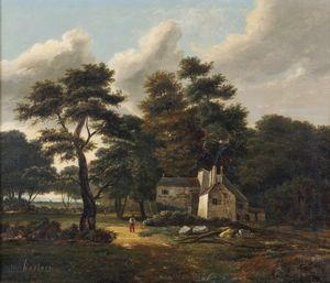 HOSTEIN EDOUARD (1804 - 1889) - Paesaggio con soldati.