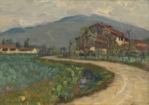 MUCCHETTI ANGELO (1912 - 1960) - Paesaggio con casale.