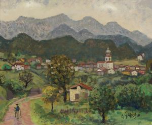 GAROSIO OTTORINO (1904 - 1980) - Paesaggio con personaggio.