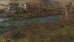 SOLDINI ARNALDO (1862 - 1936) - Paesaggio fluviale.