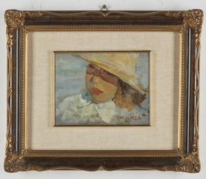 CHERUBINI CARLO (1897 - 1978) : Ritratto di donna con cappello.  - Asta Asta 339  Arte antica e del XIX secolo (online) - Associazione Nazionale - Case d'Asta italiane