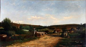 BEAUVERIE CHARLES JOSEPH (1839 - 1924) - Paesaggio con armenti.