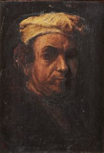 MANIFATTURA DEL XIX-XX SECOLO - Autoritratto da Rembrandt in cornice di legno intagliato e parzialmente dorato.