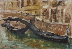 MORI NENO (1899 - 1968) : Gondole a San Vio.  - Asta Asta 339  Arte antica e del XIX secolo (online) - Associazione Nazionale - Case d'Asta italiane