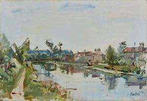 MORI NENO (1899 - 1968) - Paesaggio con canale veneto.
