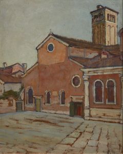 VILLA RINO (1904 - 1994) - Paesaggio con chiesa.