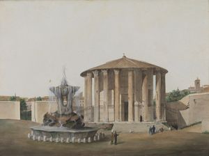 ARTISTA DEL XIX SECOLO - Il Tempio di Ercole Vincitore e la Fontana dei Tritoni al Foro Boario.