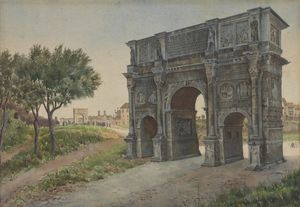 PRADEZ EDITH (1836 - 1894) - Veduta con l'Arco di Costantino.
