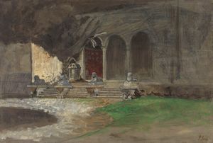 JORIS PIO (1843 - 1921) - Portico dei leoni a Villa Borghese.